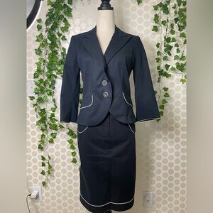 COTTONADE PARIS Women's skirt suit, 96% cotton, 4% elastane, dark blue, size 6